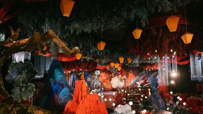 以山海经为设计灵感的红蓝撞色系中式婚礼