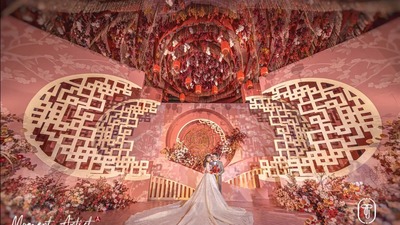 渲染着古朴浓郁风韵的烟粉色+金色系新中式婚礼