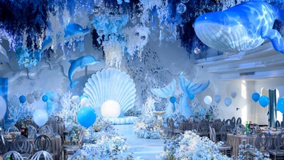以海洋元素为设计灵感的蓝色+白色系宝宝宴