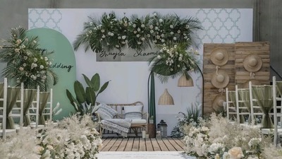 设计上融入了精致手工的白色+绿色系户外婚礼