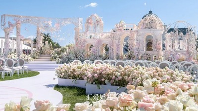 大气唯美且浪漫的粉色系欧式宫廷花园风户外婚礼