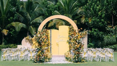 柠檬黄色系的户外婚礼
