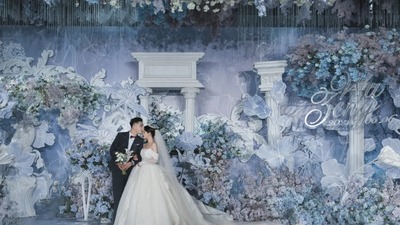 充满着浪漫情调设计感的蓝灰色系欧式婚礼