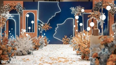 浪漫复古的橙蓝撞色系婚礼